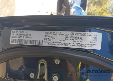 2022 Ram 2500 Tradesman 4X4 8' Box z USA, uszkodzony, nr VIN 3C6UR5HJ0NG407893